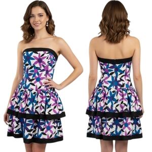A.J. BARI Vintage 1980s Strapless Floral Print Ruffle Dress - Size 12